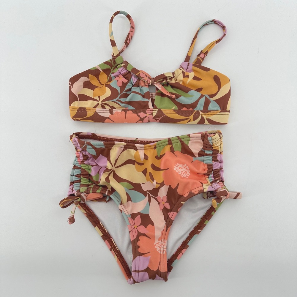 Billabong Girls Cacao Tropical Floral 2 Piece Swimsuit Set Size 4 BWFHK07S-610
